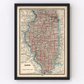 Vintage Map of Illinois 1893