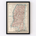 Vintage Map of Mississippi 1893