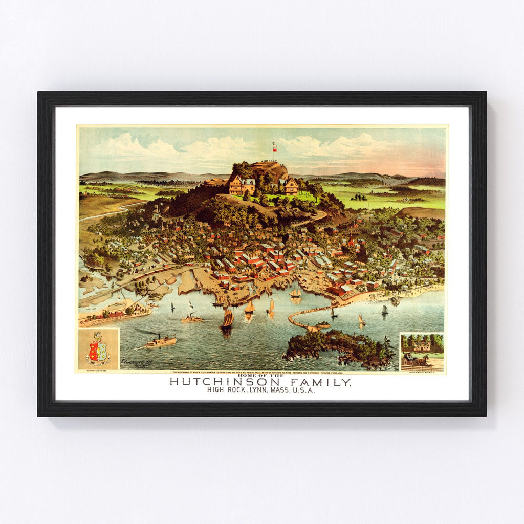 Vintage Map of Hutchinson Family Home (High Rock), Massachusetts 1881