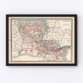 Vintage Map of Louisiana 1893