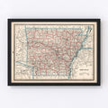 Vintage Map of Arkansas 1893
