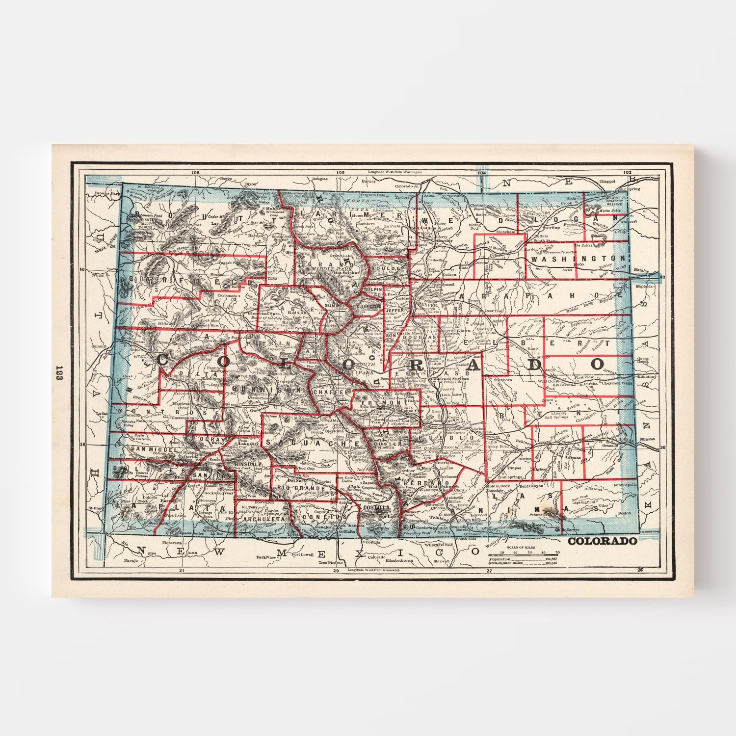 Vintage Map of Colorado 1893