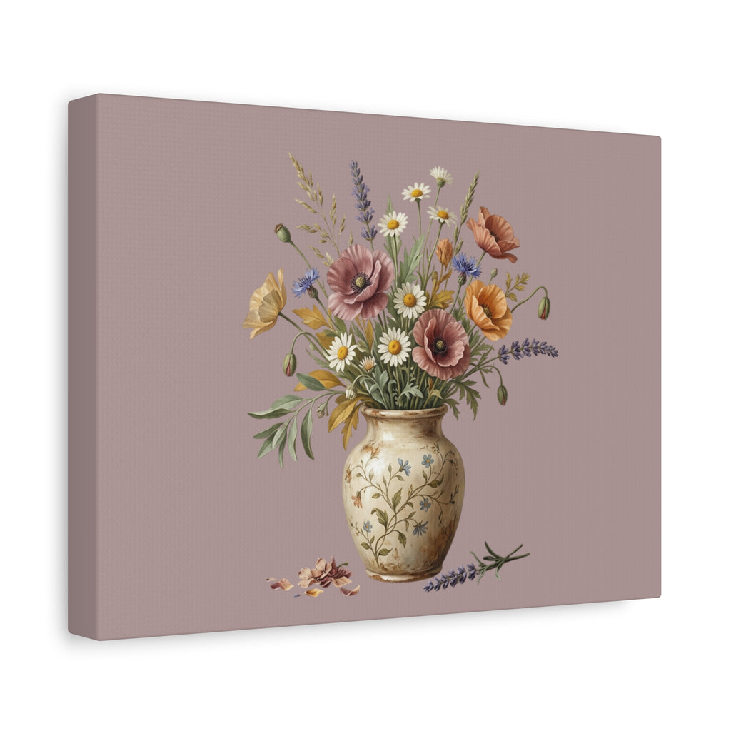 Botanical Vase Floral Canvas Print — Vintage Wildflower Wall Art
