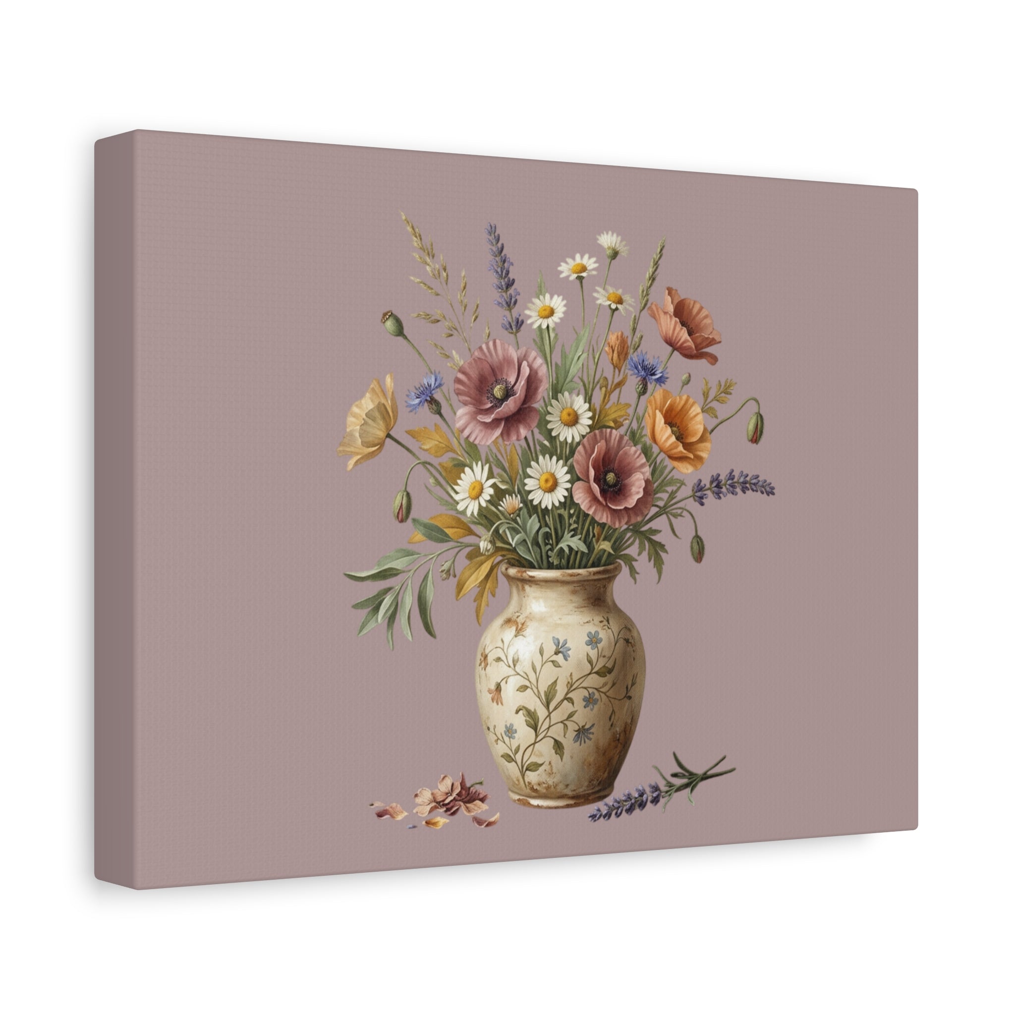 Botanical Vase Floral Canvas Print — Vintage Wildflower Wall Art