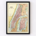 Vintage Map of New York City, New York 1897