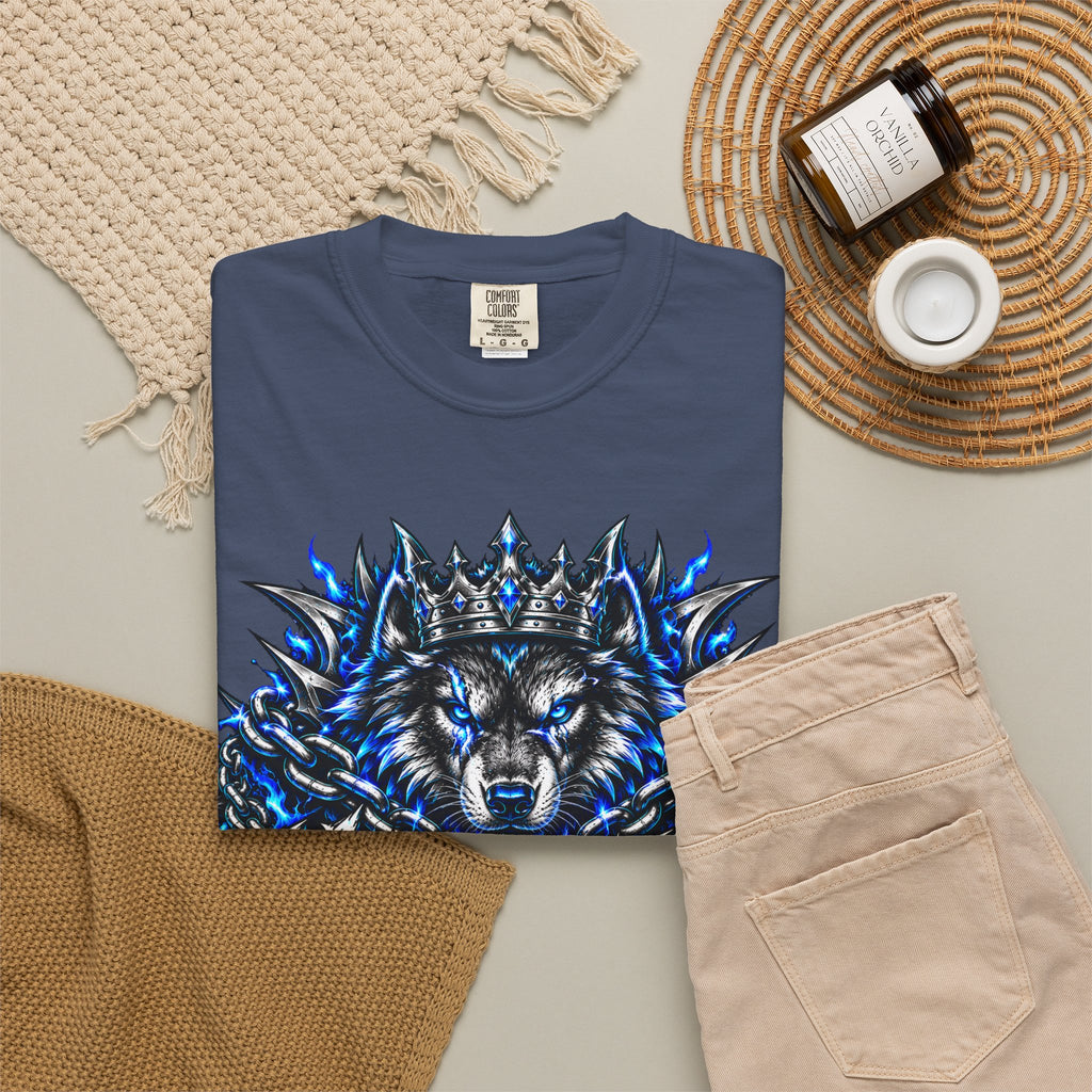 Wolf 'Unstoppable' Graphic Tee — Bold Blue Crowned Wolf Shirt