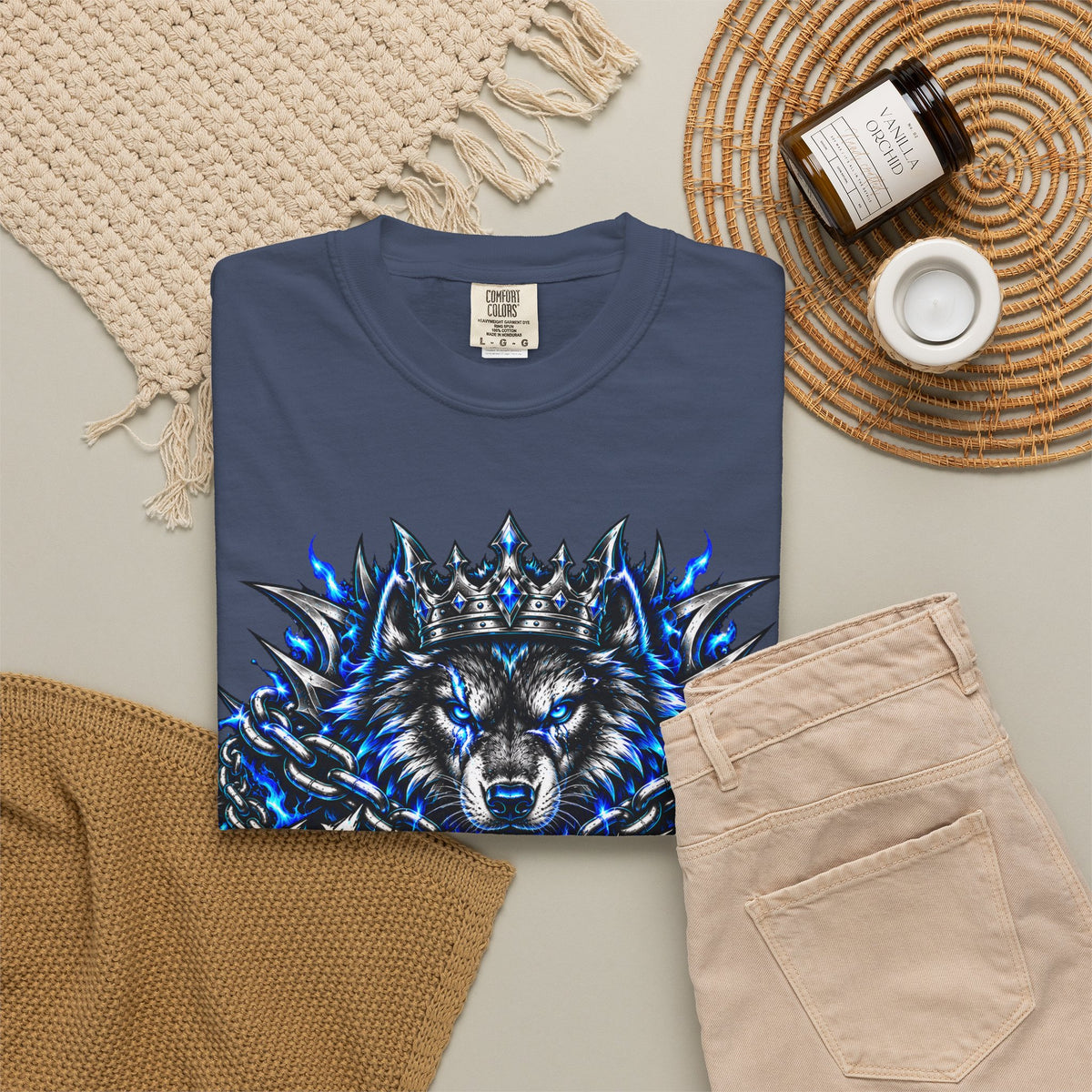Wolf 'Unstoppable' Graphic Tee — Bold Blue Crowned Wolf Shirt