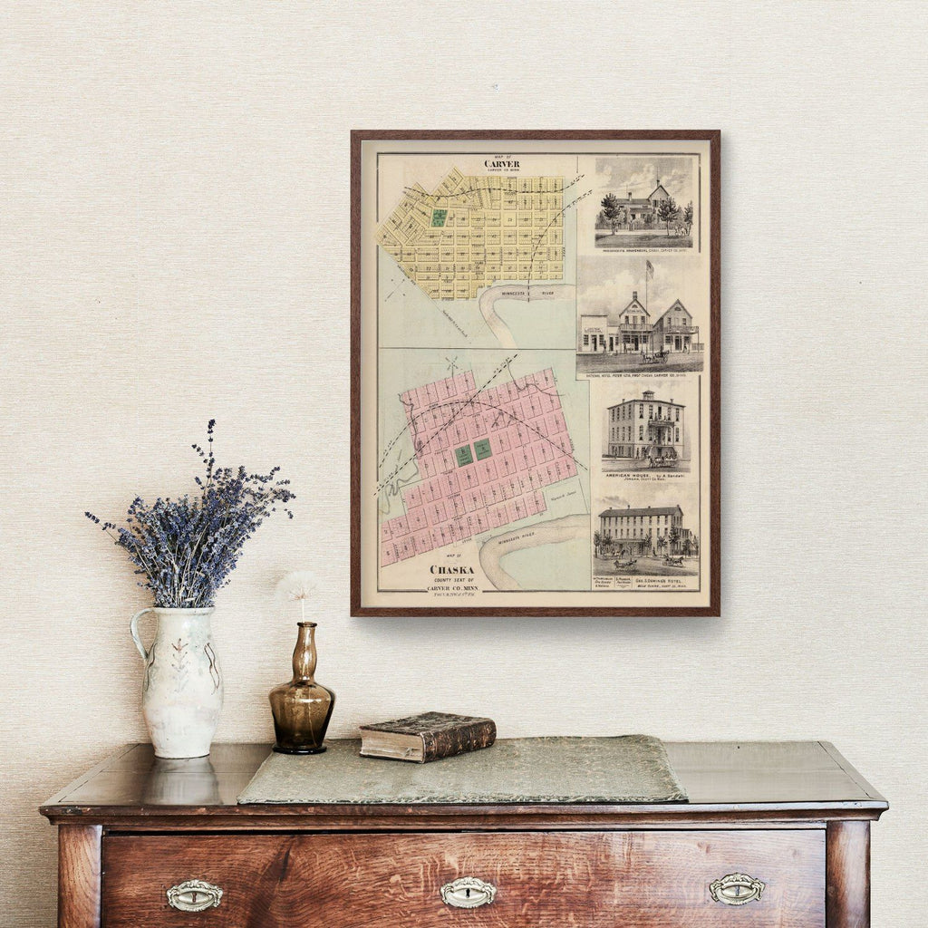 Vintage Map of Carver, Minnesota 1874