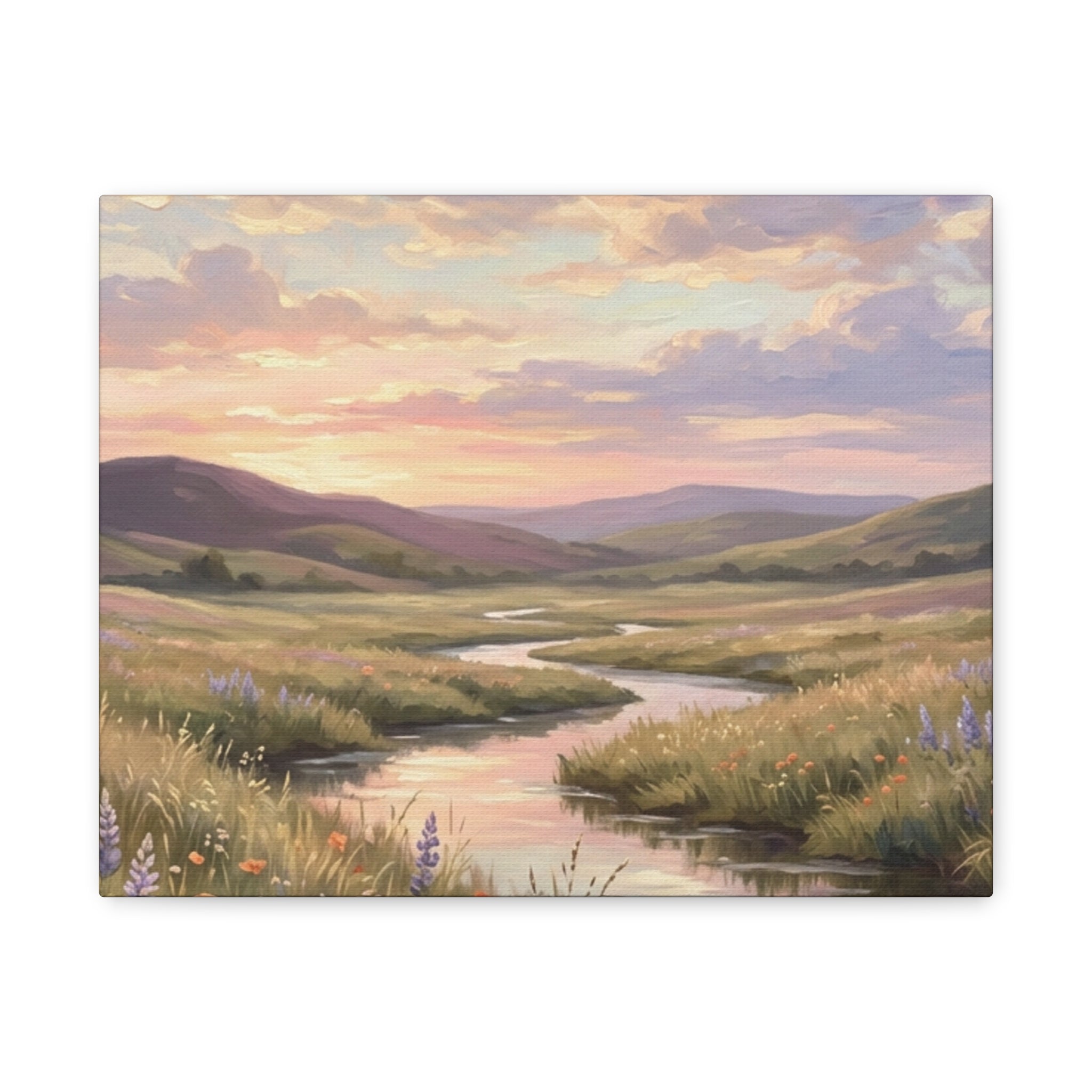 Sunset Meadow Canvas Wall Art - Stretched Matte Landscape Print