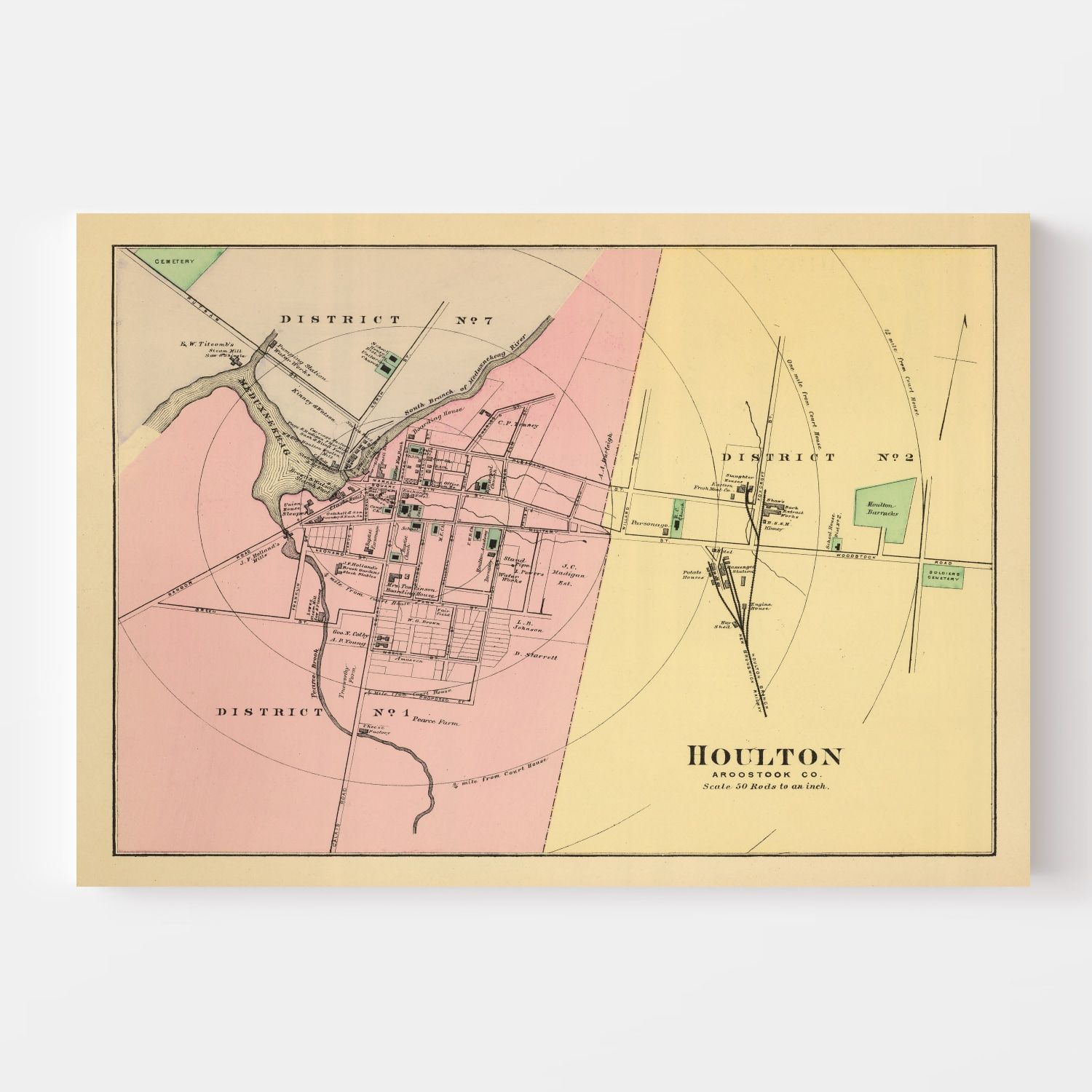 Vintage Map of Houlton, Maine 1894