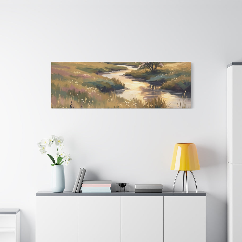Serene Meadow Stream Matte Canvas Art — Stretched Wall Decor