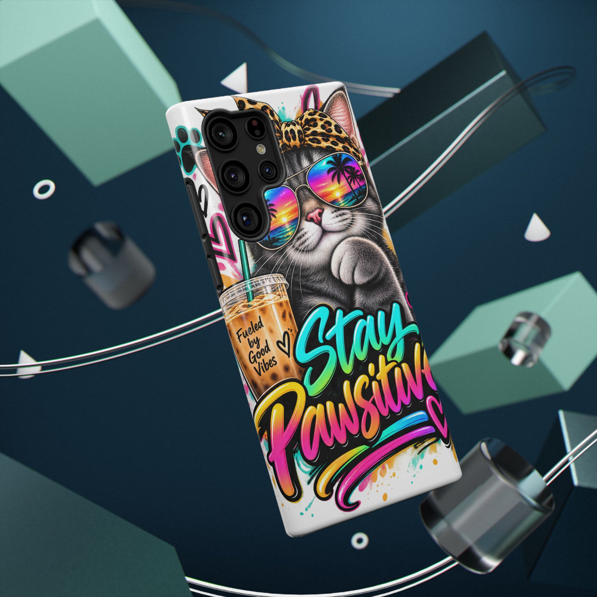 Phone Case — "Stay Pawsitive" Cat Impact-Resistant Case