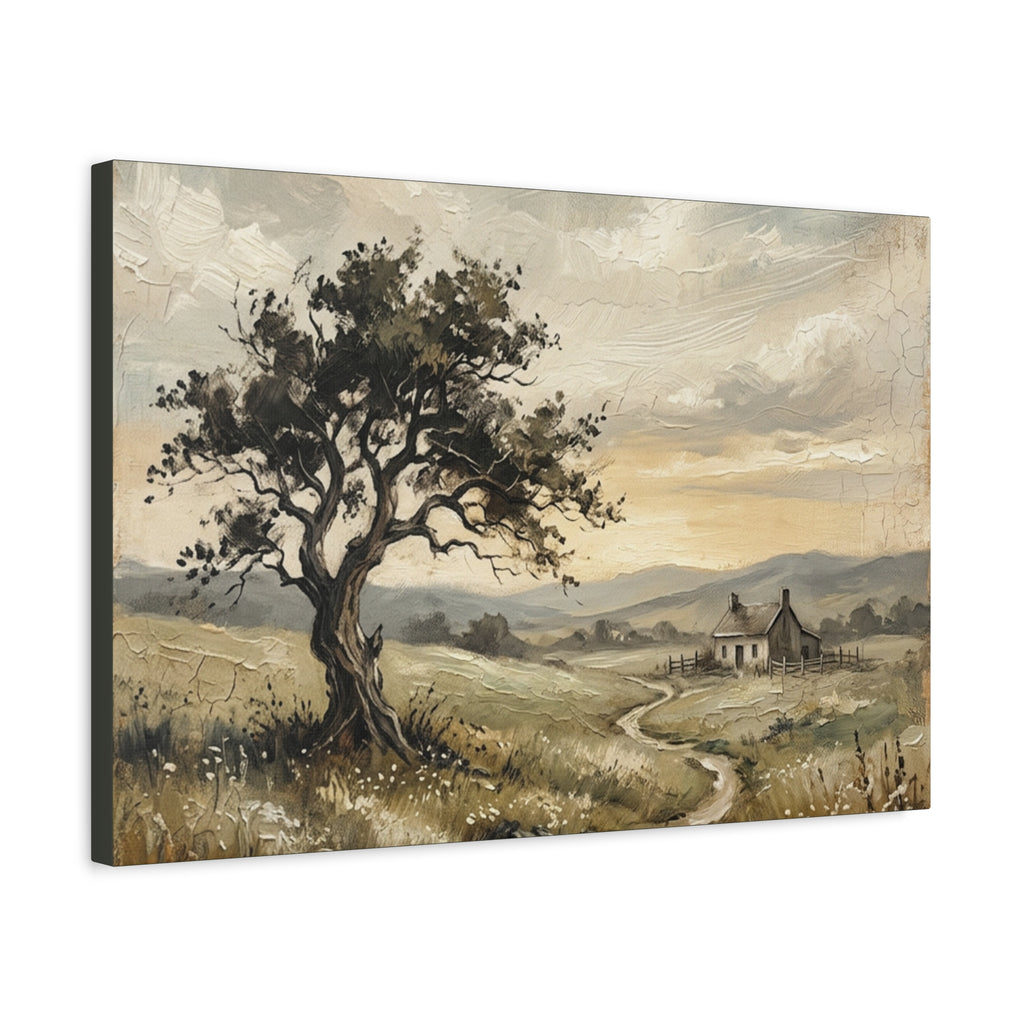 Rustic Countryside Canvas Wall Art — Serene Landscape Matte Stretched Canvas Print