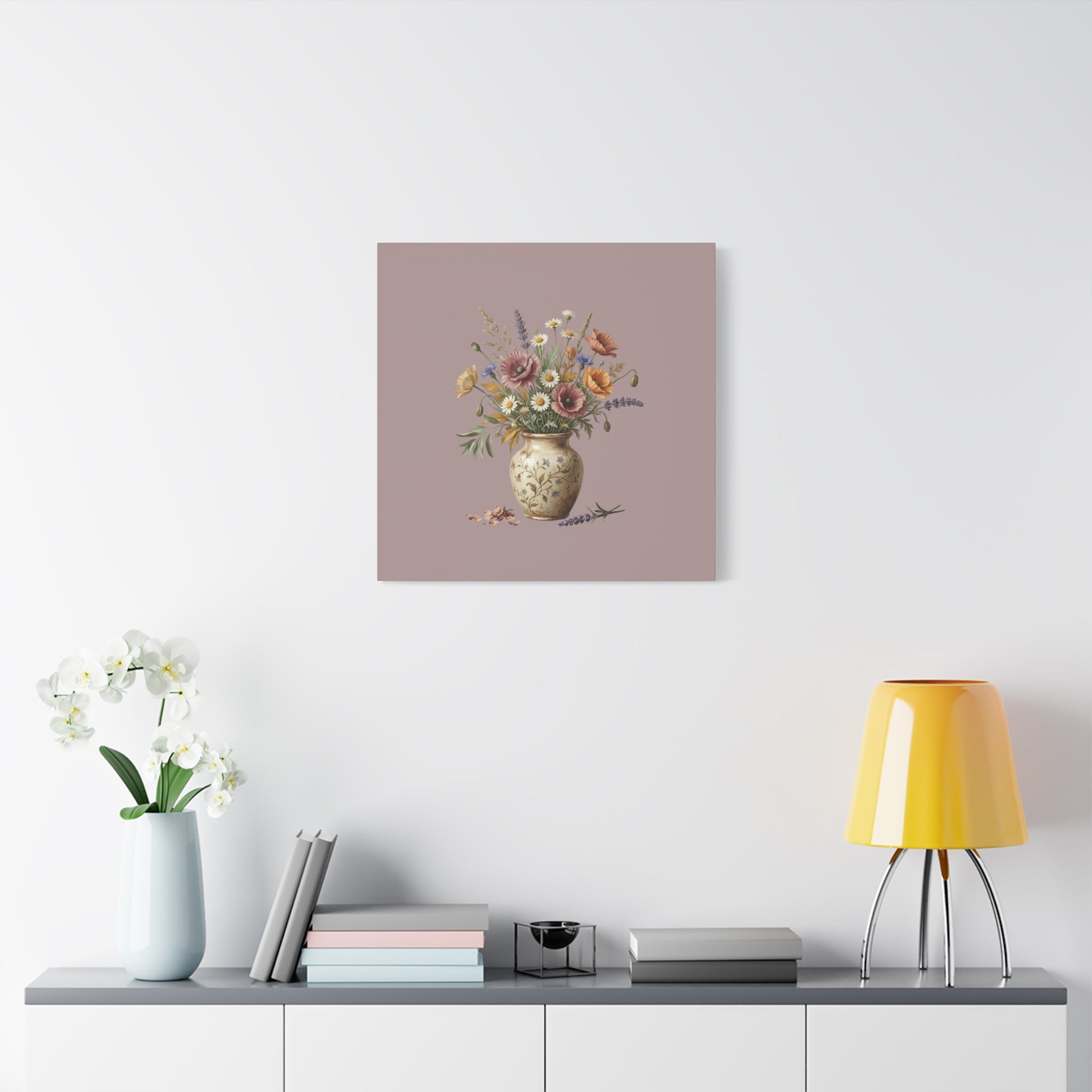 Botanical Vase Floral Canvas Print — Vintage Wildflower Wall Art