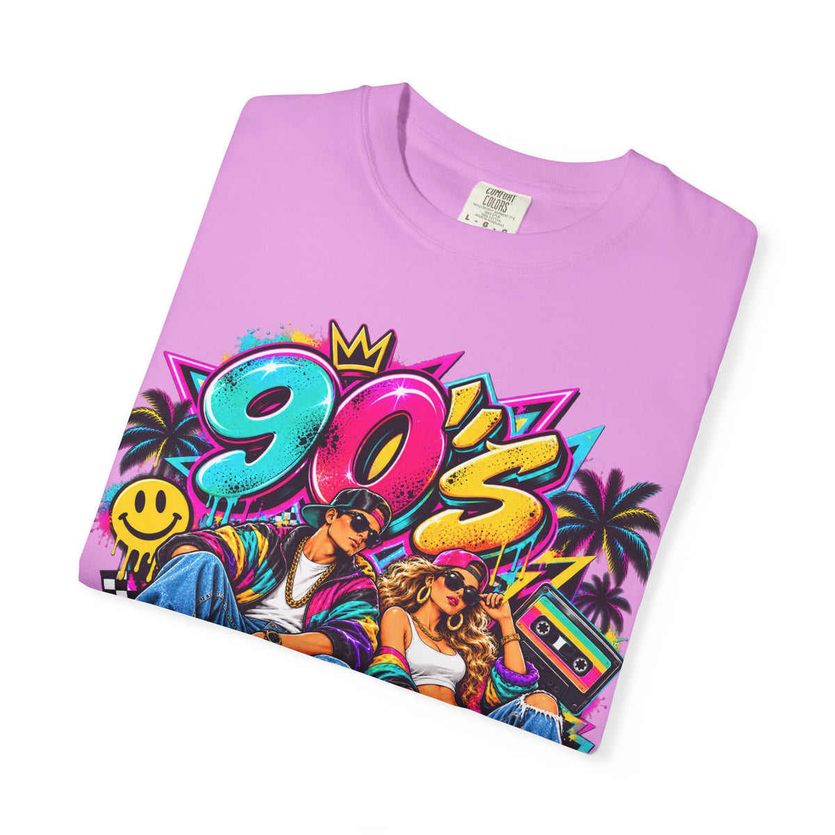 90s Retro Streetwear T-Shirt — Vintage Boombox & Neon Graffiti Design