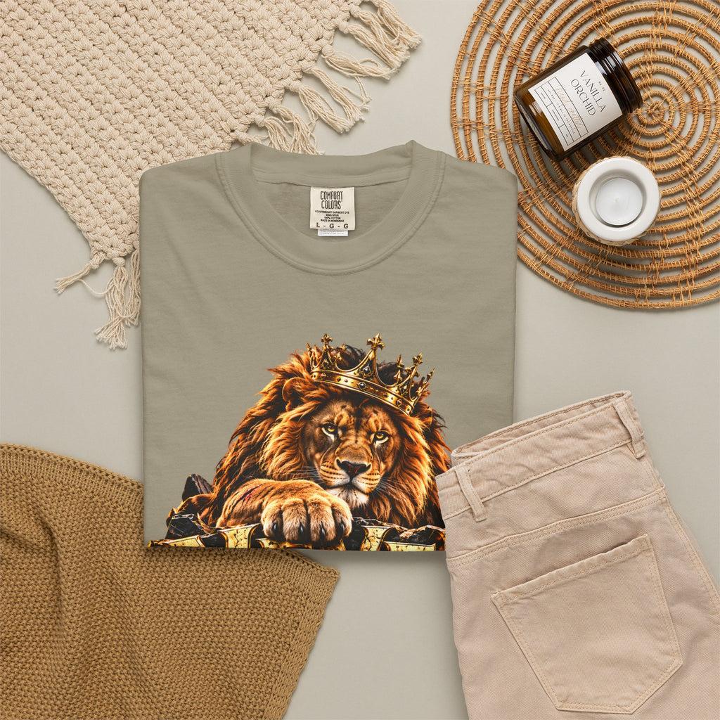 Lion Graphic T-Shirt — "Never Give Up: Great Things Take Time" Motivational Tee