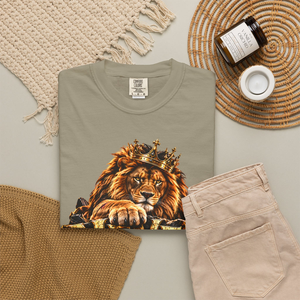 Lion Graphic T-Shirt — "Never Give Up: Great Things Take Time" Motivational Tee