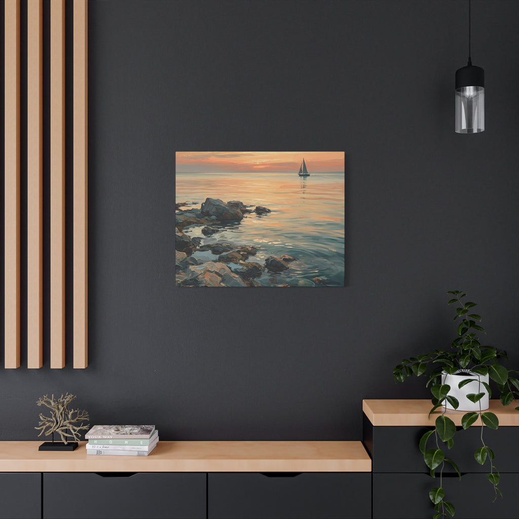Sunset Sail Canvas Wall Art — Seascape Painting Print
