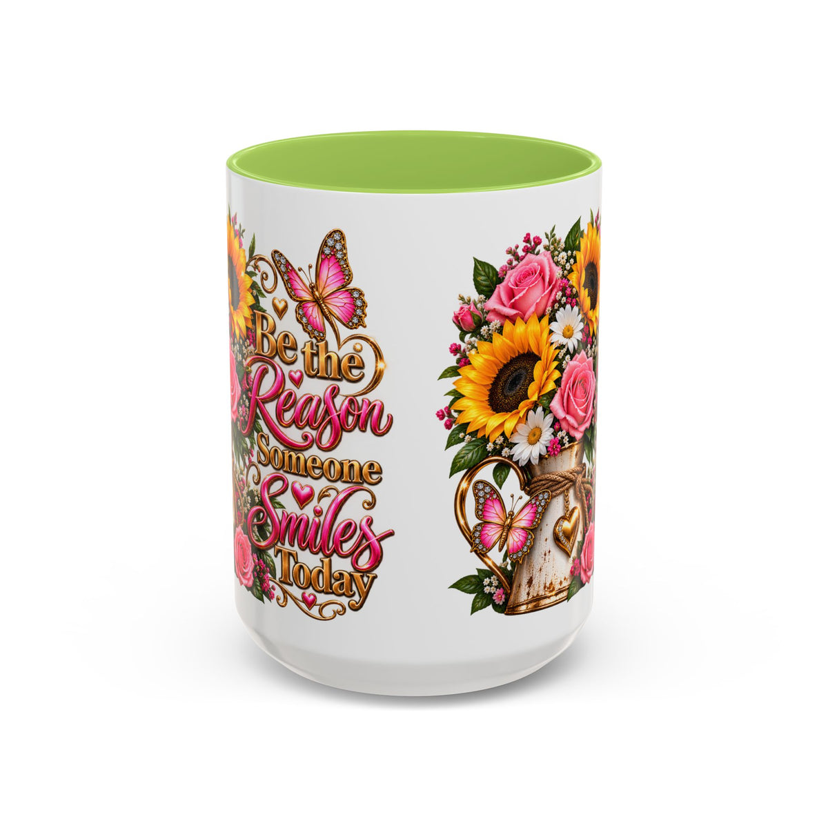 Be the Reason Someone Smiles Today Accent Coffee Mug – Floral Sunflower & Rose Inspirational 11/15oz