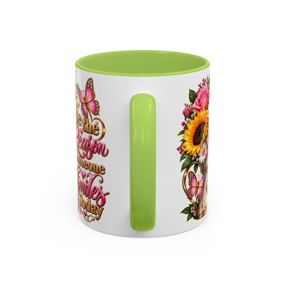 Be the Reason Someone Smiles Today Accent Coffee Mug – Floral Sunflower & Rose Inspirational 11/15oz