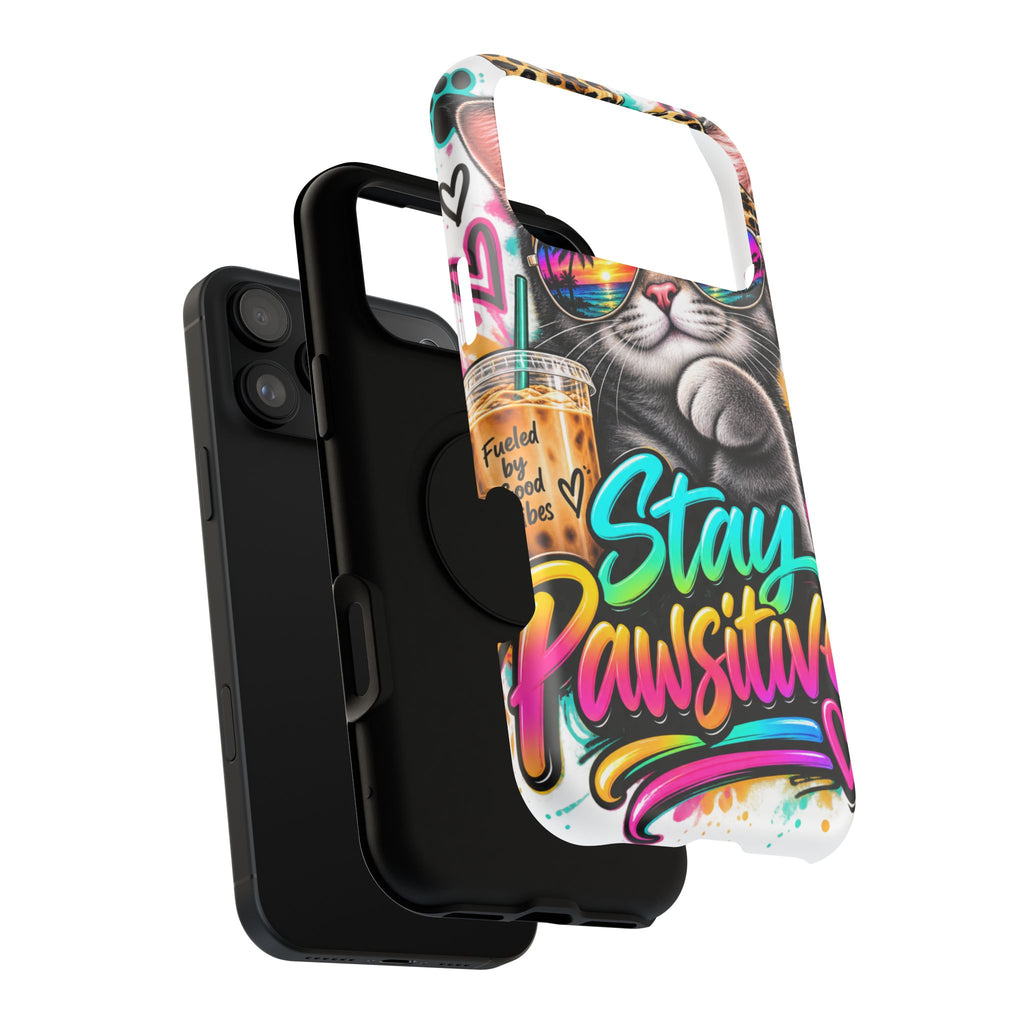 Phone Case — "Stay Pawsitive" Cat Impact-Resistant Case
