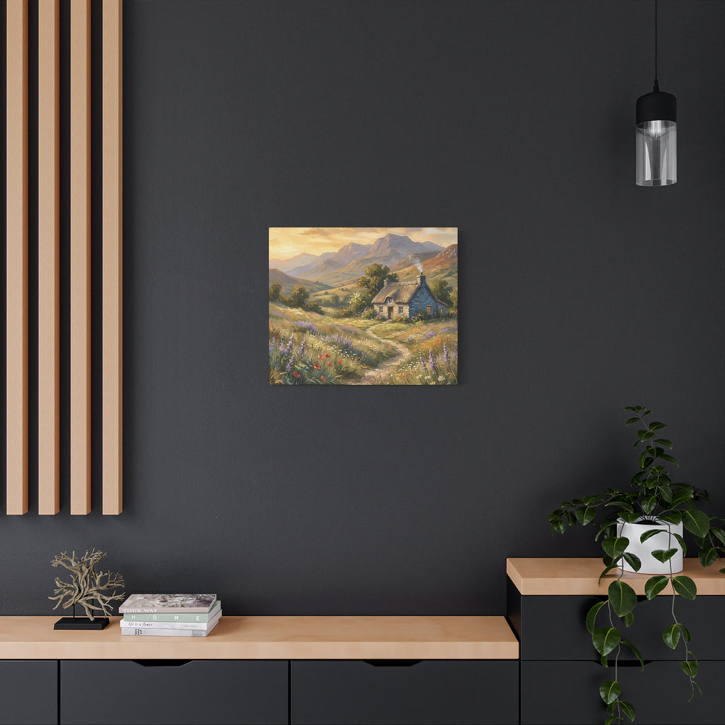 Countryside Cottage Canvas Wall Art — Tranquil Rustic Landscape Print