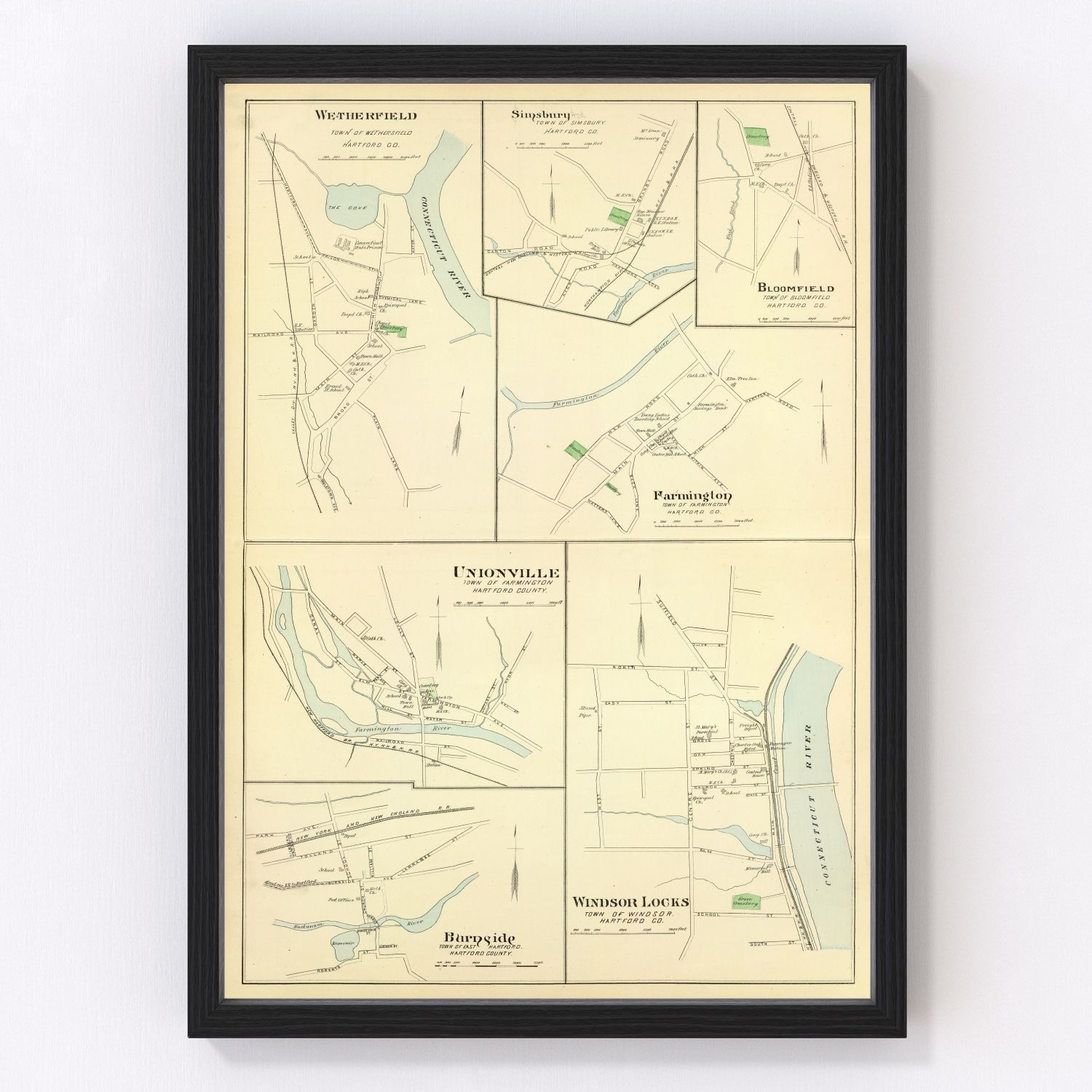 Vintage Map of Wethersfield, Connecticut 1893