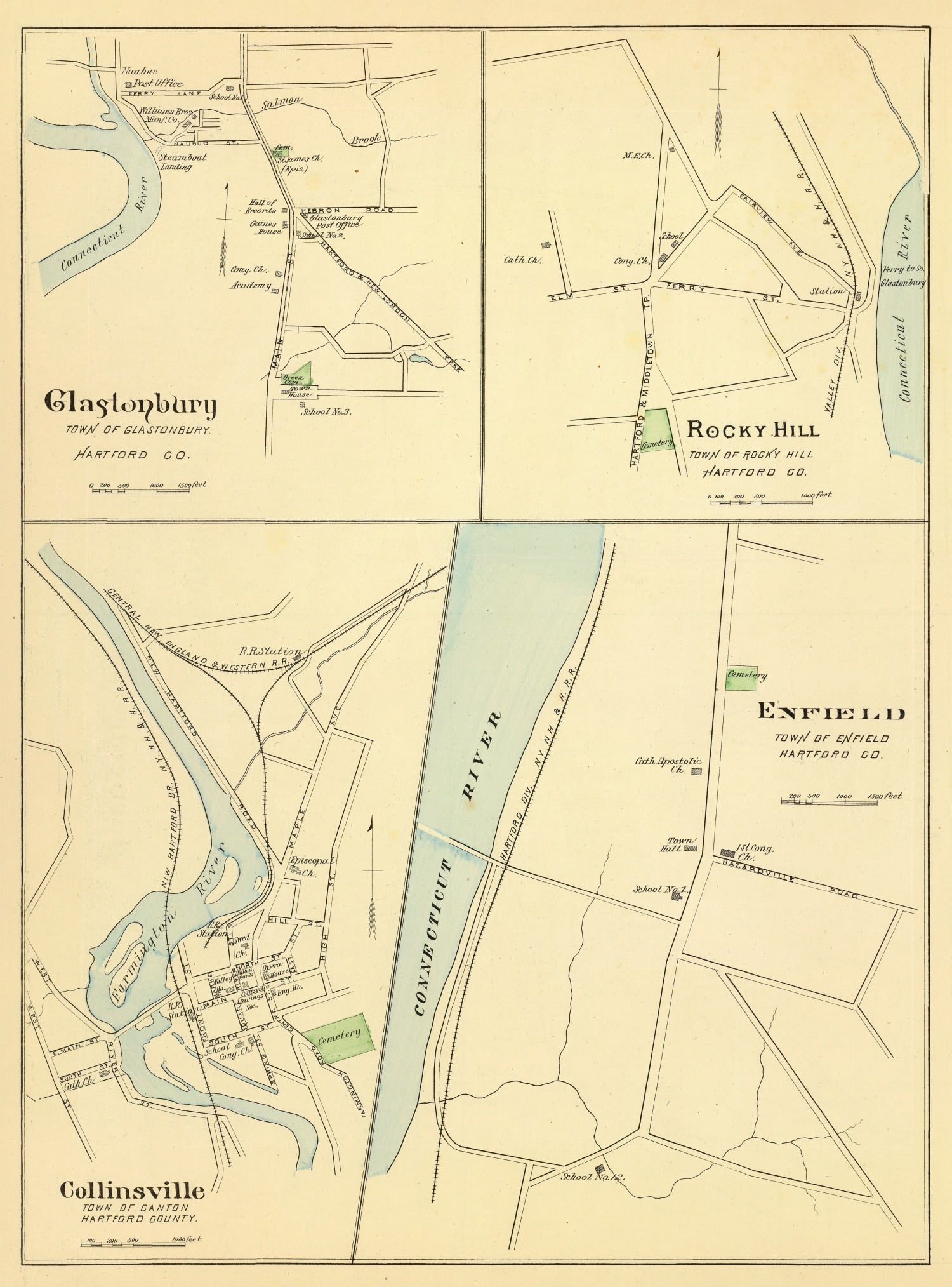 Vintage Map of Collinsville, Connecticut 1893
