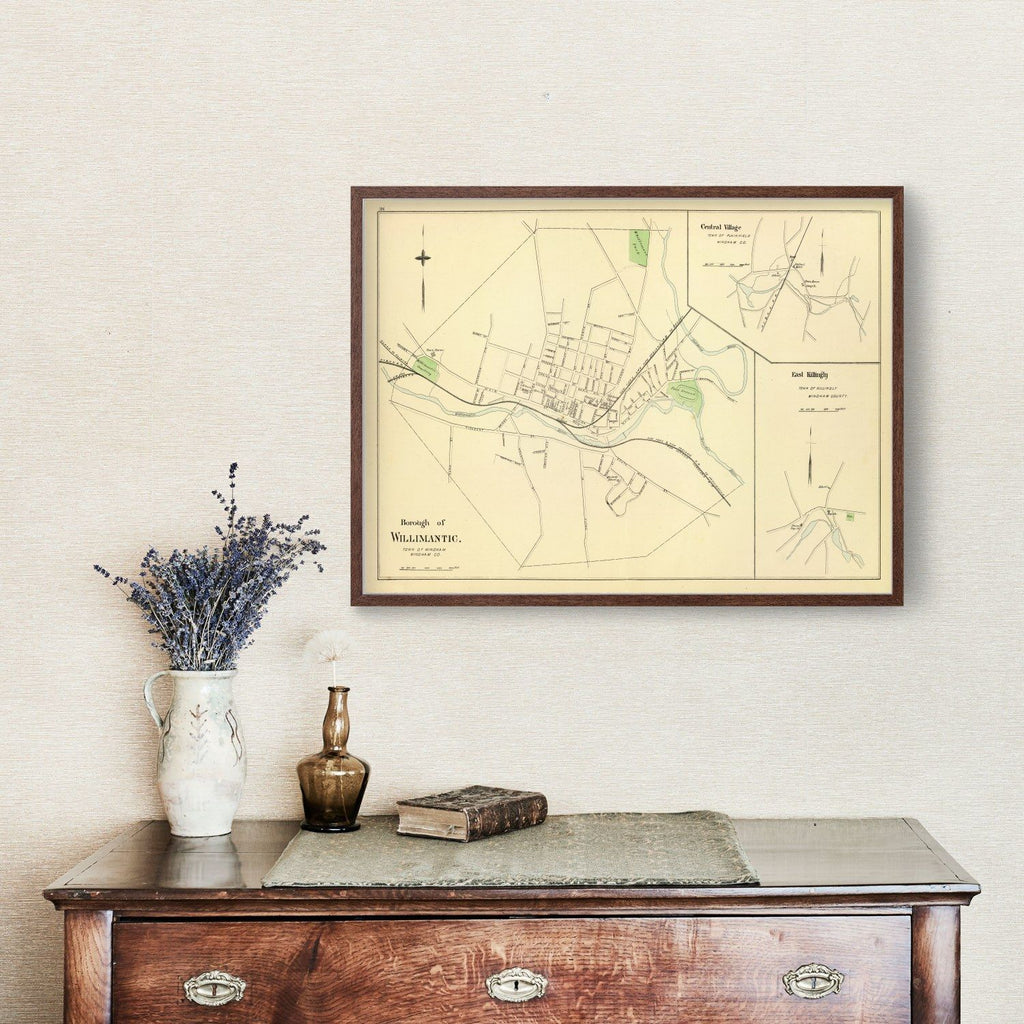 Vintage Map of Central Village, Connecticut 1893