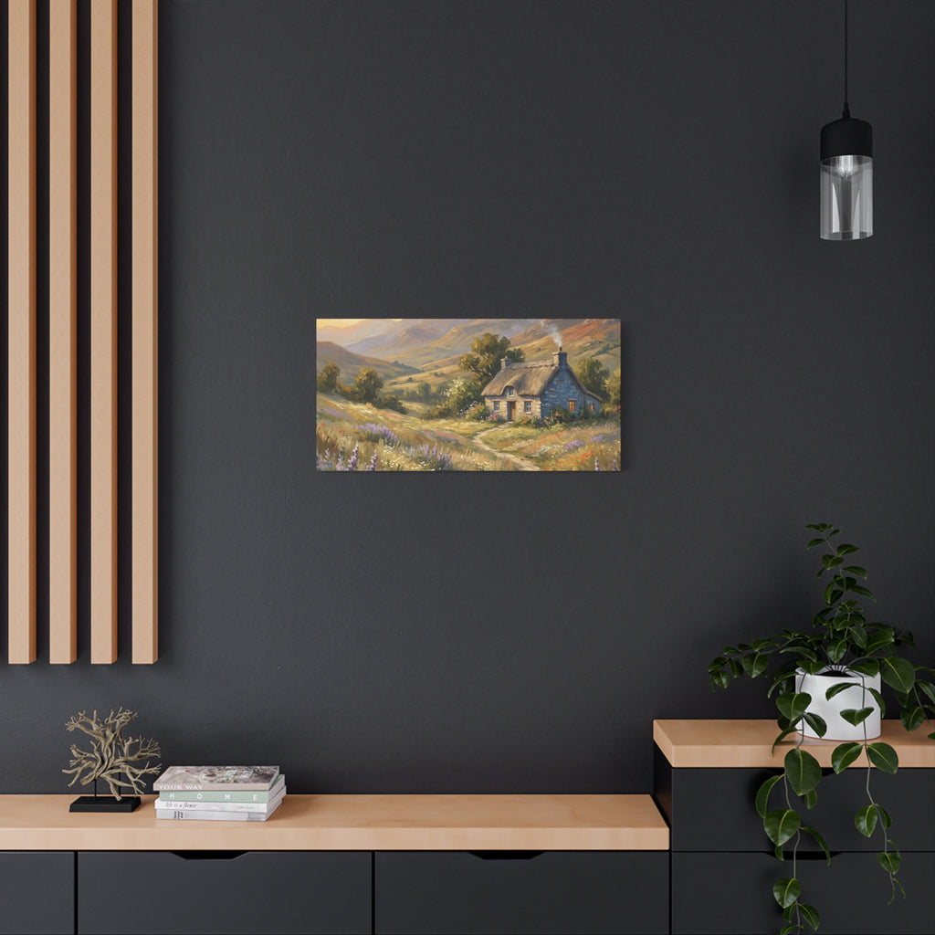Countryside Cottage Canvas Wall Art — Tranquil Rustic Landscape Print
