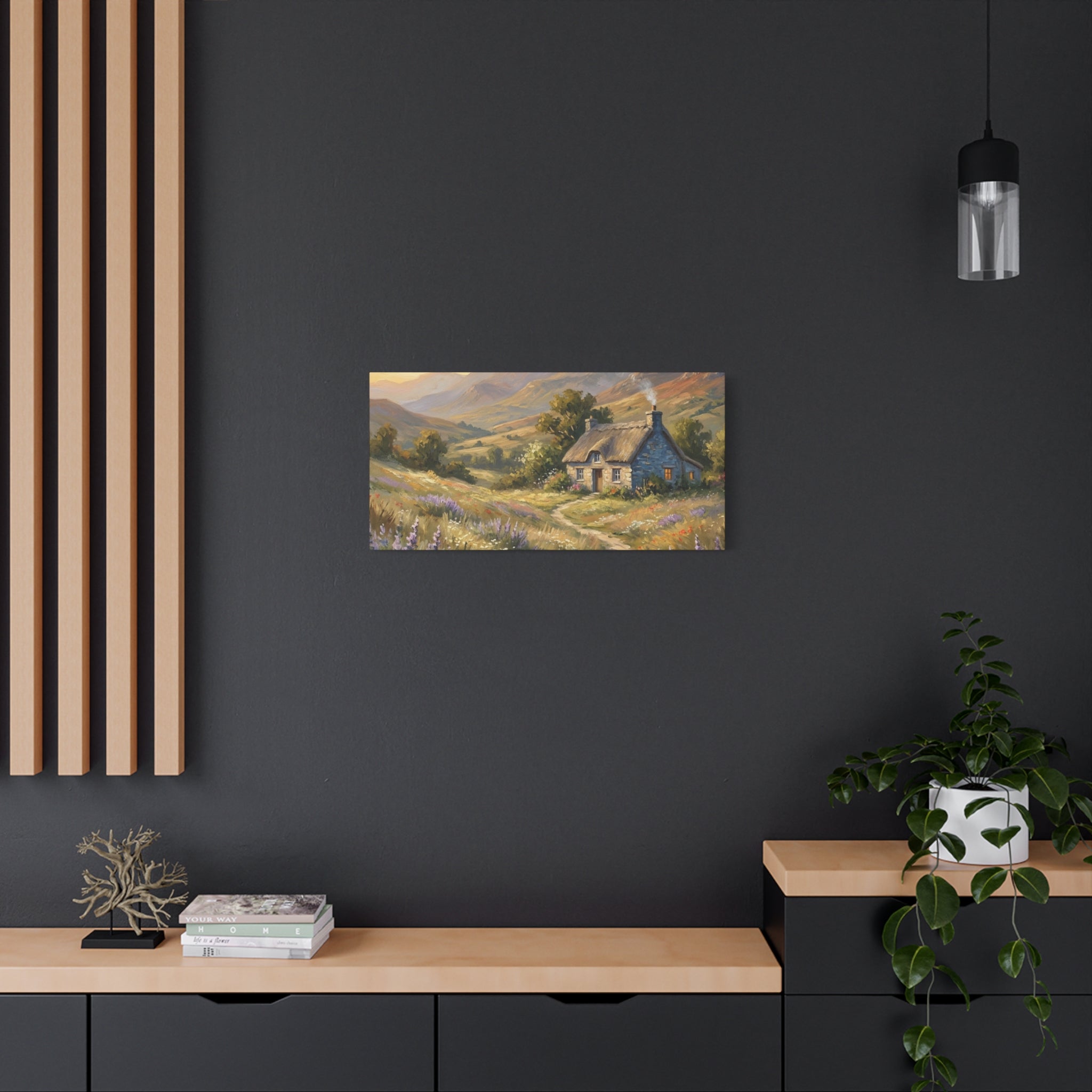 Countryside Cottage Canvas Wall Art — Tranquil Rustic Landscape Print
