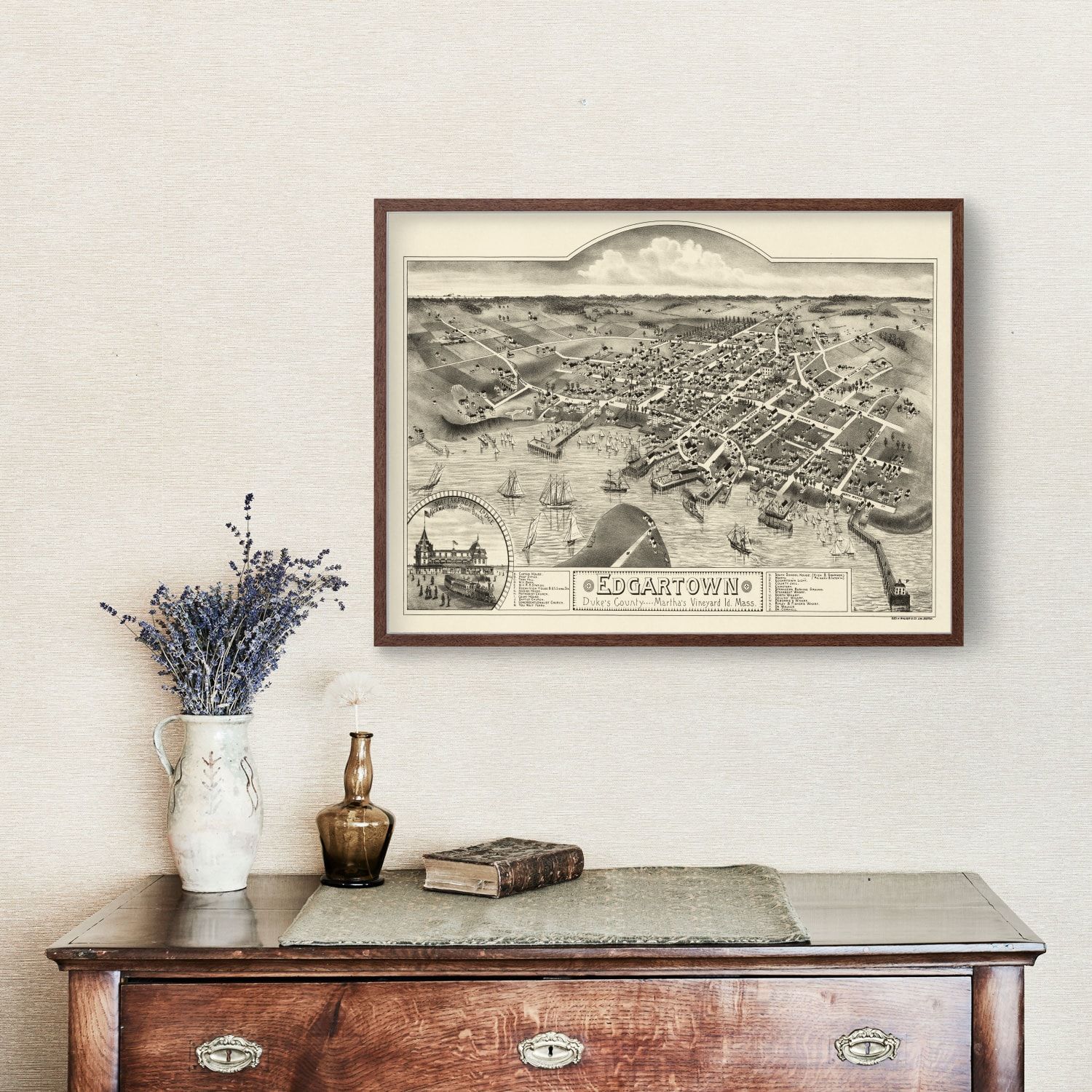 Vintage Map of Edgartown, Massachusetts 1886