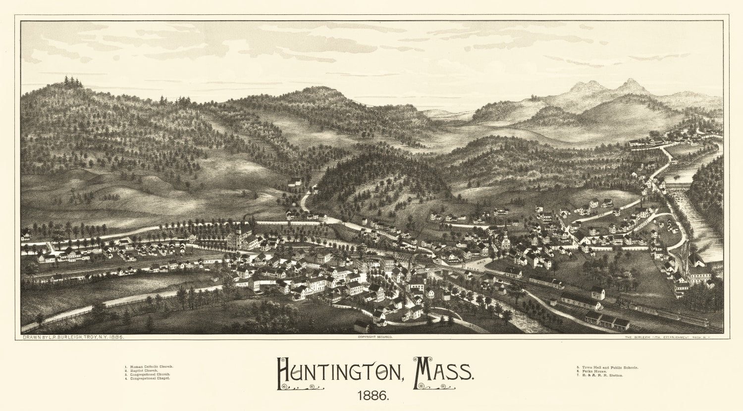 Vintage Map of Huntington, Massachusetts 1886