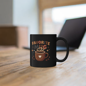 Favorite Mug Black Ceramic Coffee Cup – Cute Heart Coffee Design (11oz/15oz)