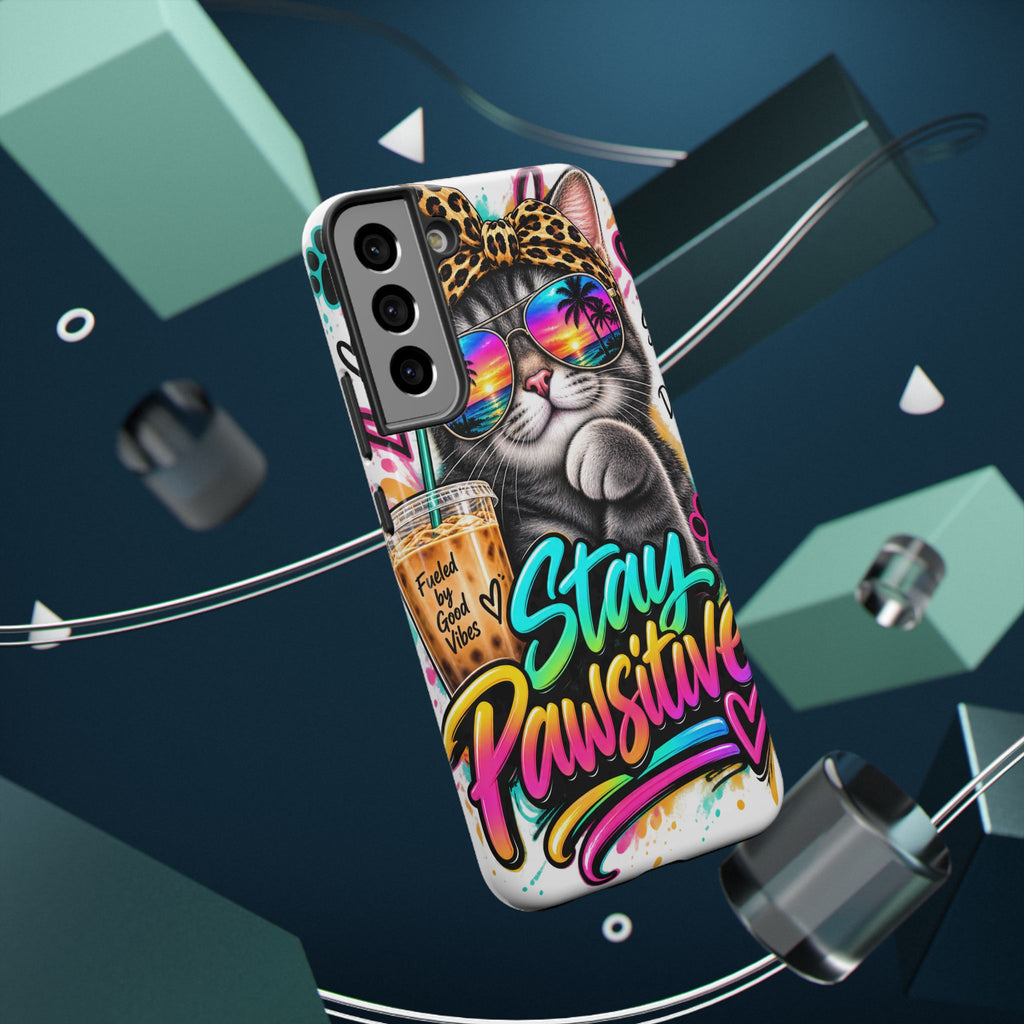 Phone Case — "Stay Pawsitive" Cat Impact-Resistant Case