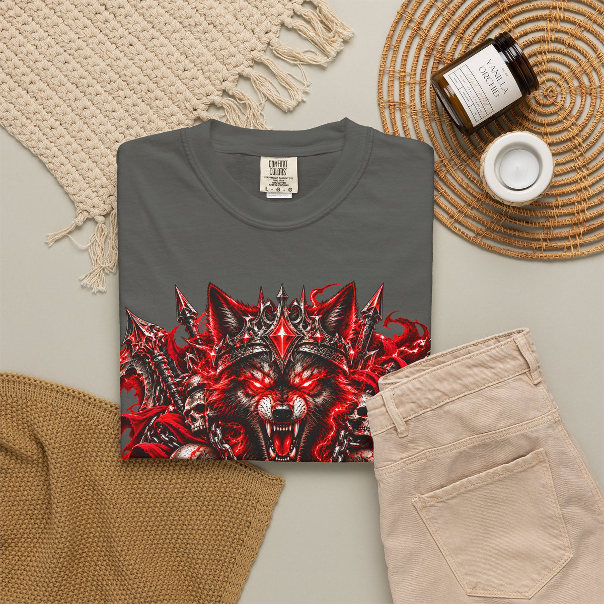 Wolf Skull T-Shirt — Red Gothic Horror Graphic Tee