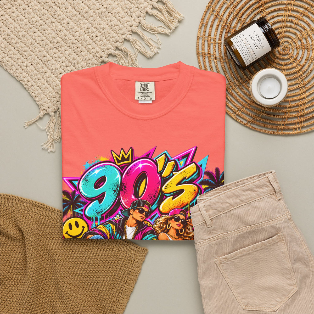 90s Retro Streetwear T-Shirt — Vintage Boombox & Neon Graffiti Design