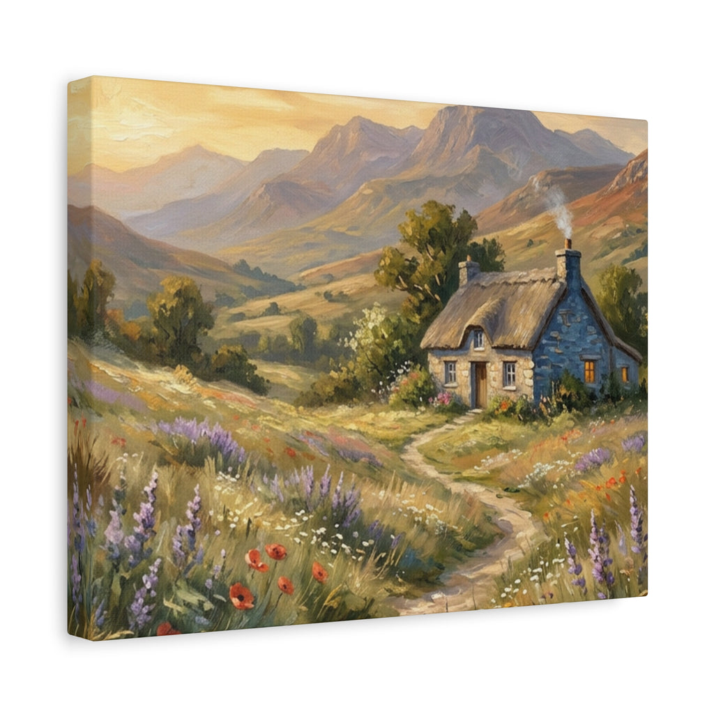 Countryside Cottage Canvas Wall Art — Tranquil Rustic Landscape Print