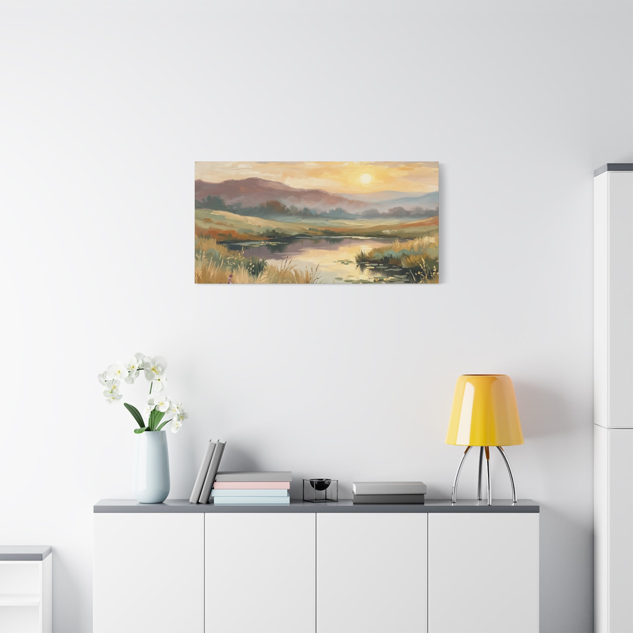 Sunset Meadow Canvas Wall Art — Stretched Matte Landscape Print