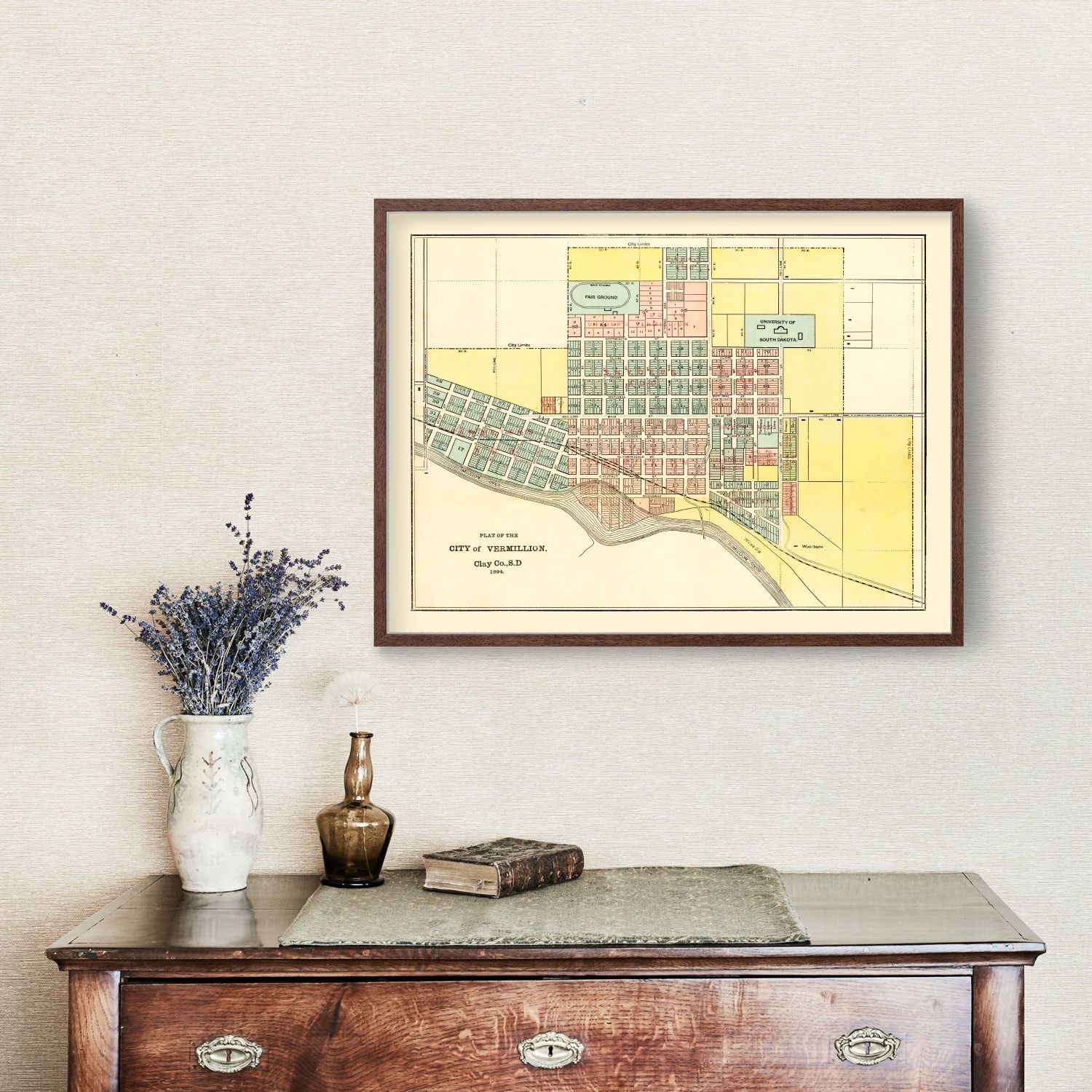 Vintage Map of Vermillion, South Dakota 1894
