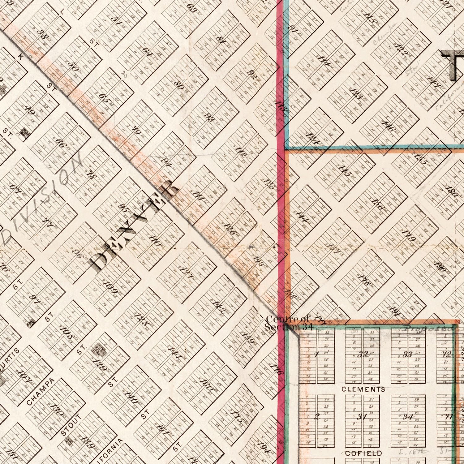 Vintage Map of Denver, Colorado 1871