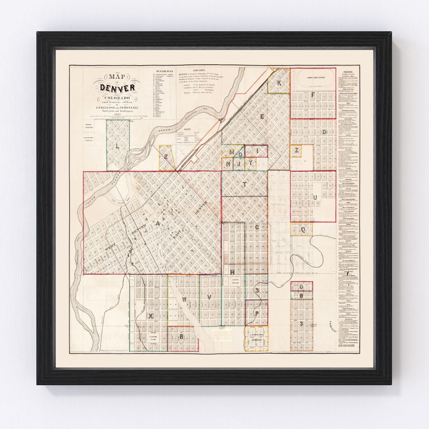 Vintage Map of Denver, Colorado 1871
