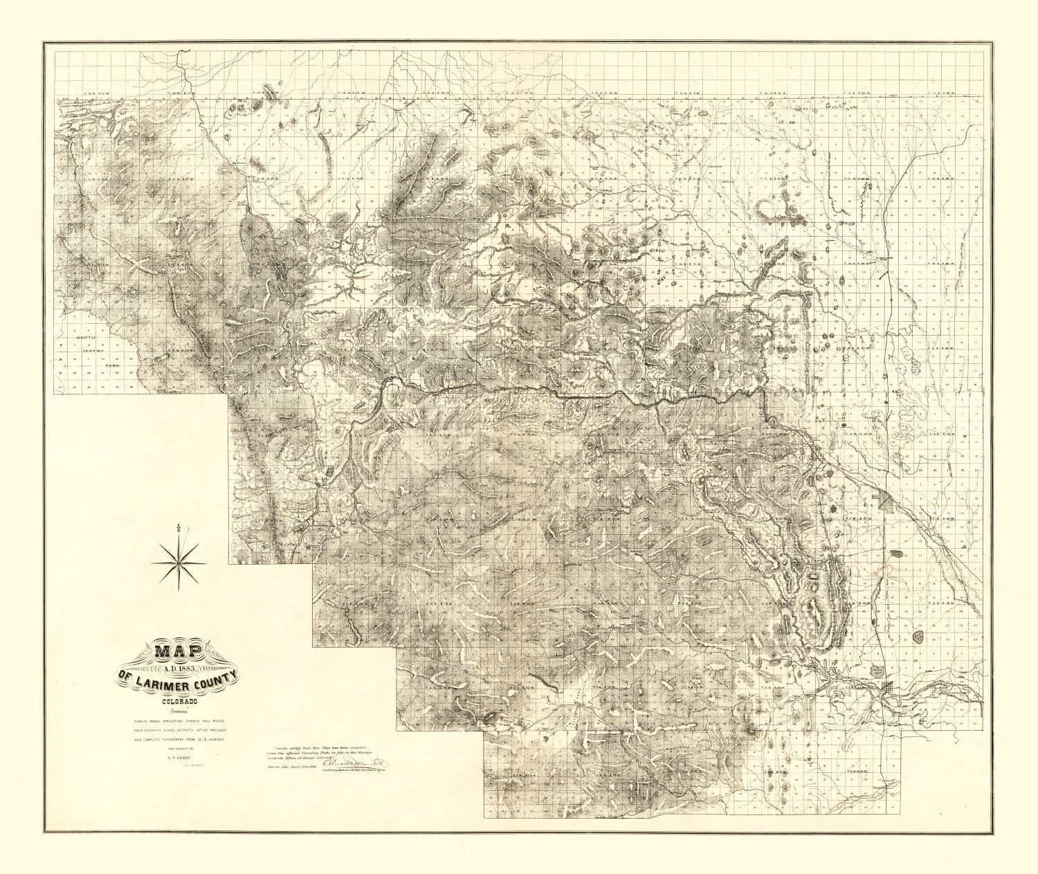 Vintage Map of Larimer County, Colorado 1884