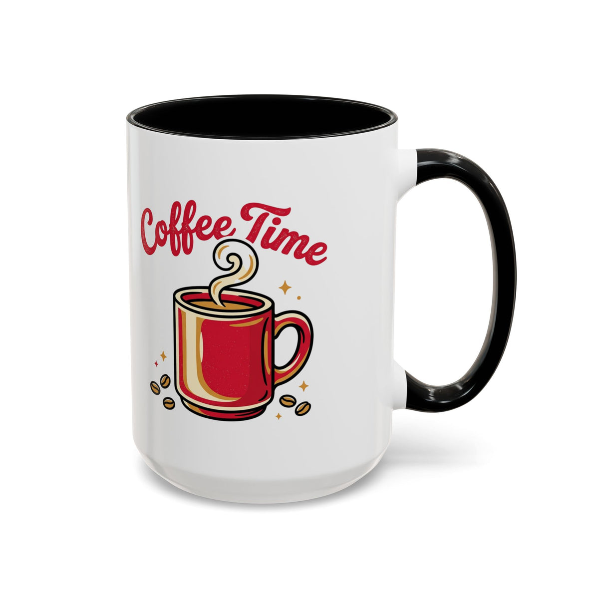 Coffee Mug - "Coffee Time" Red Accent Ceramic Mug (11/15oz)