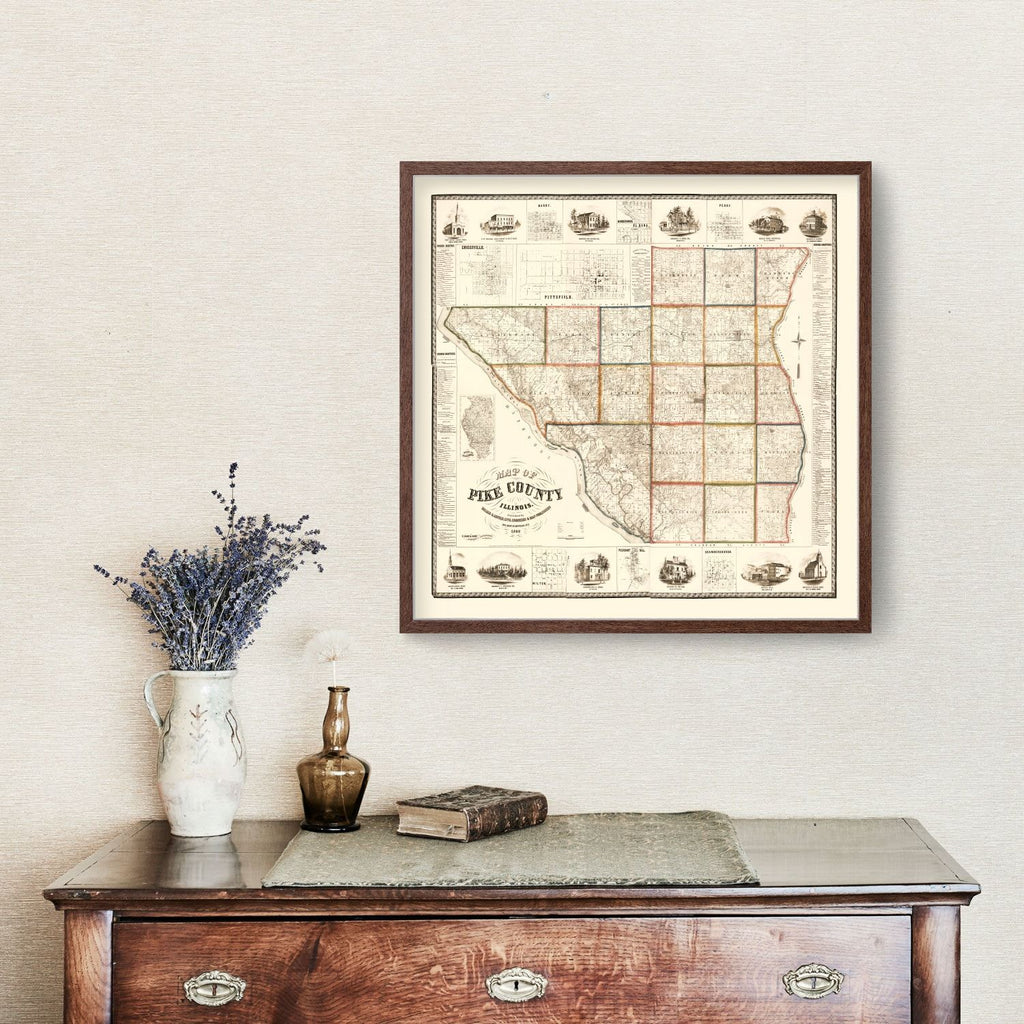 Vintage Map of Pike County, Illinois 1860