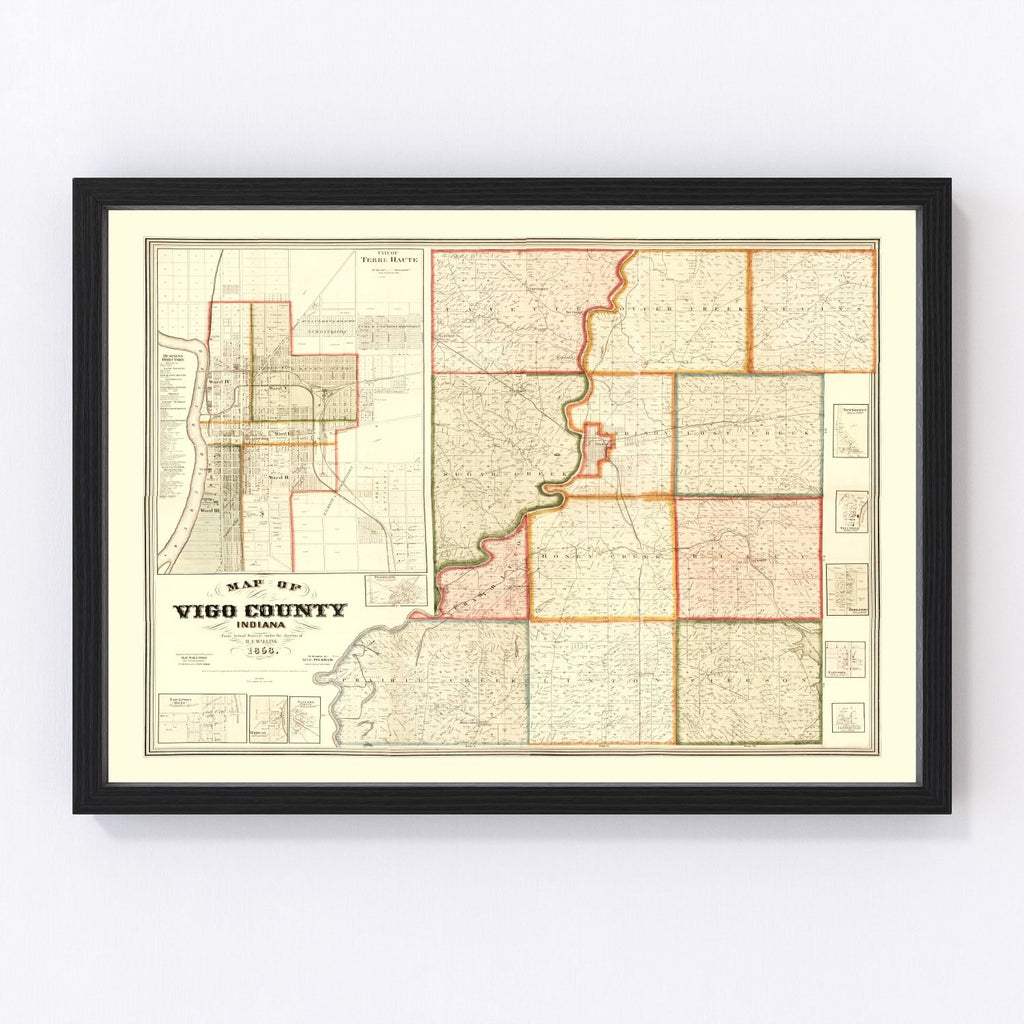 Vintage Map of Vigo County, Indiana 1858