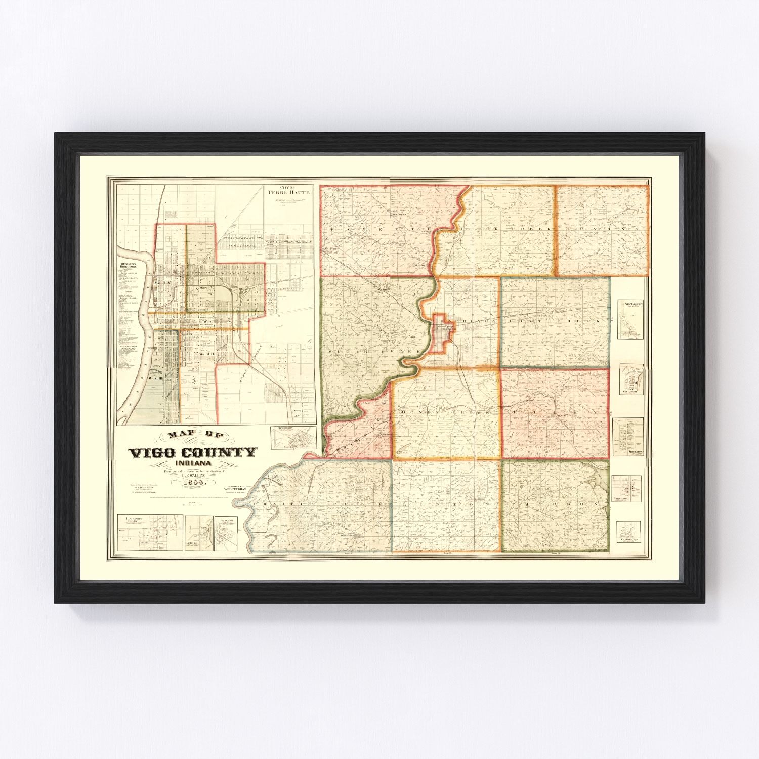 Vintage Map of Vigo County, Indiana 1858