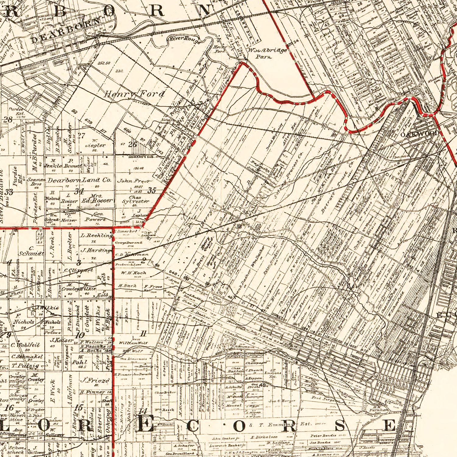 Vintage Map of Wayne County, Michigan 1915