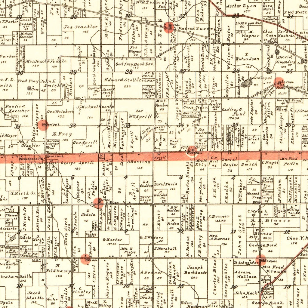 Vintage Map of Washtenaw County, Michigan 1896