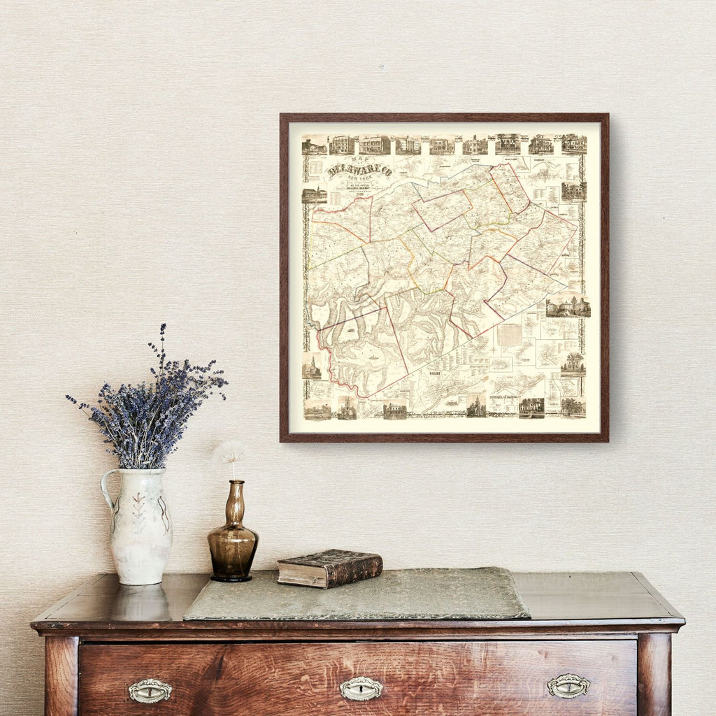 Vintage Map of Delaware County, New York 1856